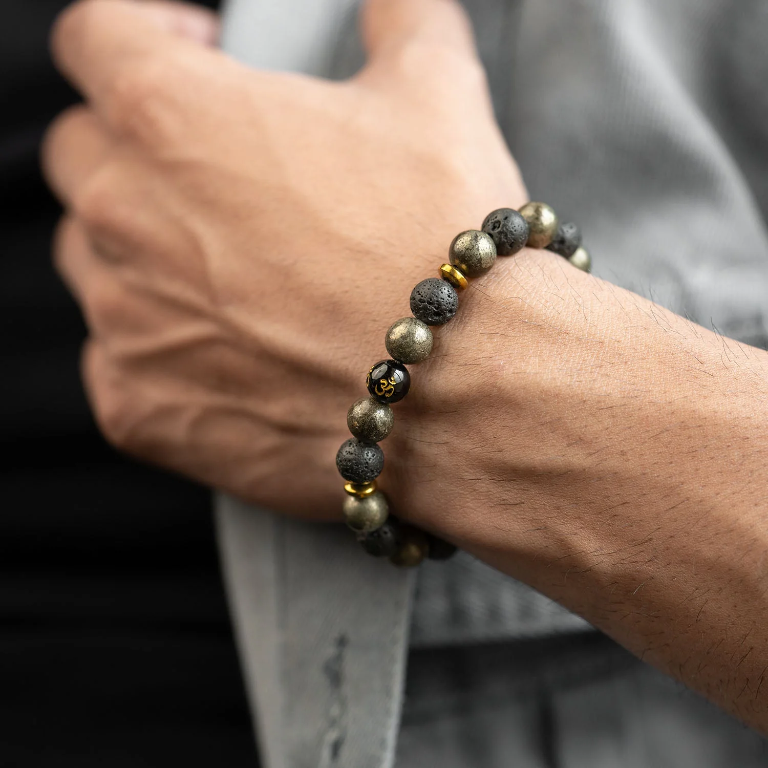 Spiritual Pyrite Natural Stone OM Bracelet - Image 4