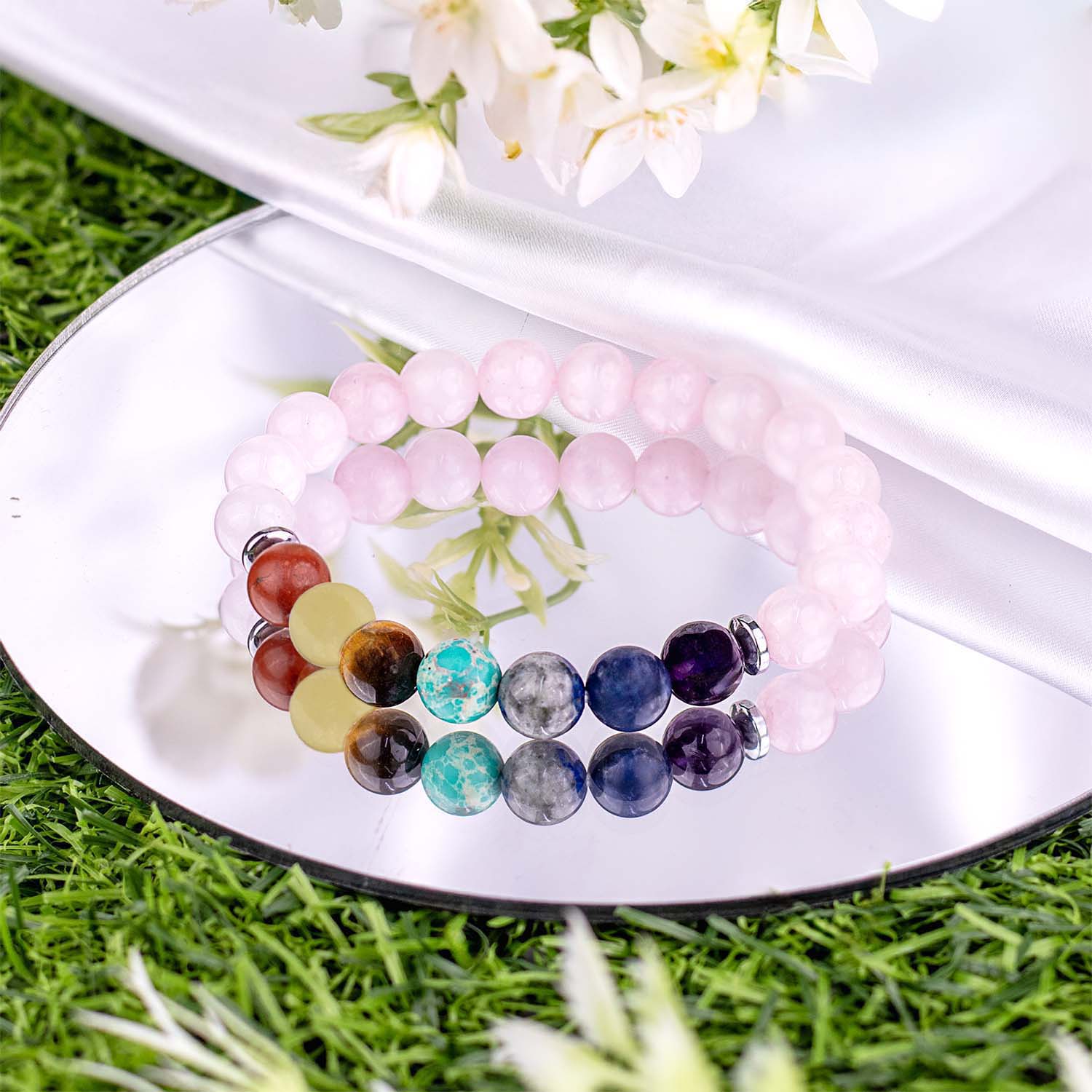 Solace Rose Quartz 7 Chakras Natural Stone Bracelet - Image 11