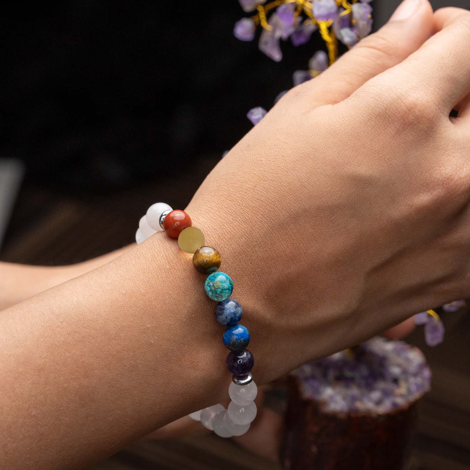 Solace Rose Quartz 7 Chakras Natural Stone Bracelet - Image 13