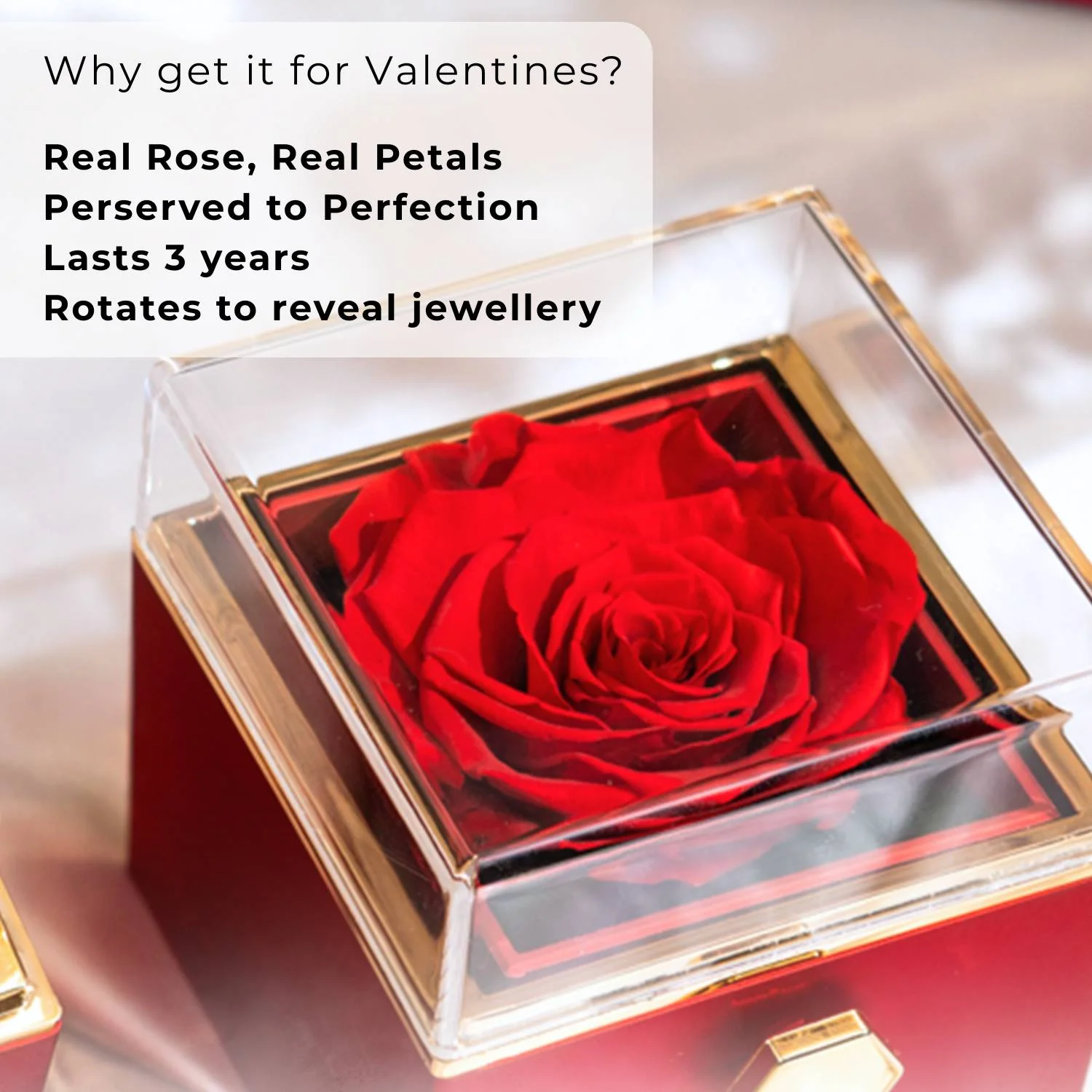 Valentine's Rotating Preserved Rose Jewellery Box With Earrings - Image 3