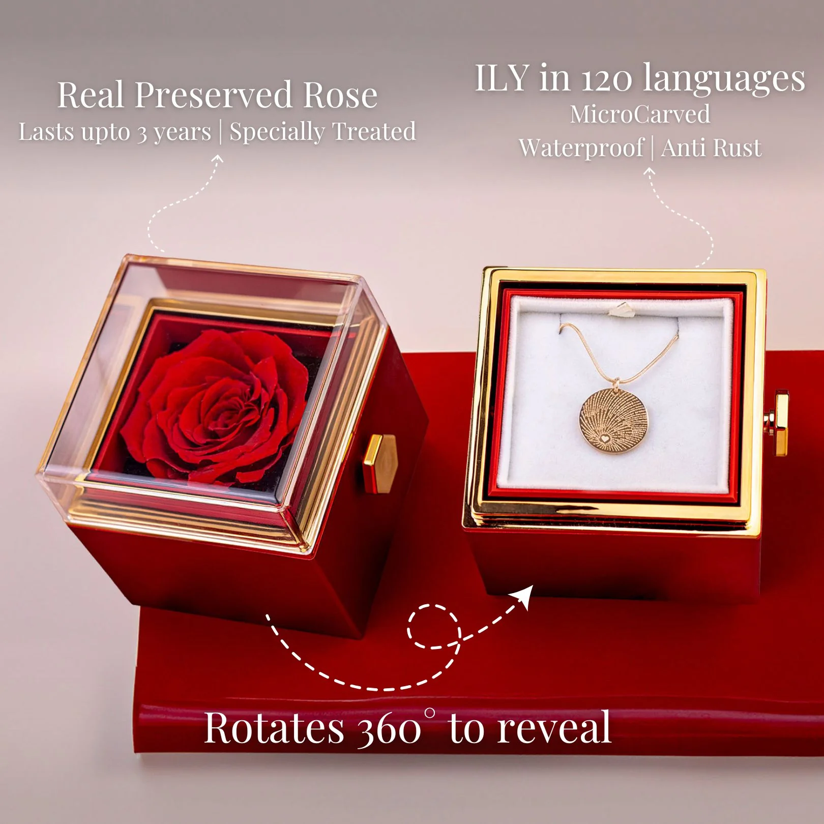 Valentine's Rotating Rose Preserved Rose Jewellery Box With Necklaces - Image 54