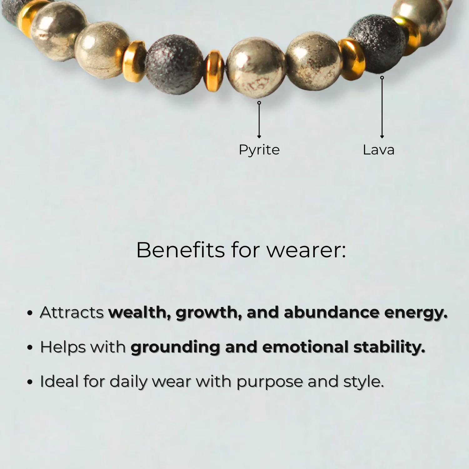 Sacred Growth Pyrite & Saffordite Natural Stone Bracelet With MagSnap 4 - Image 3