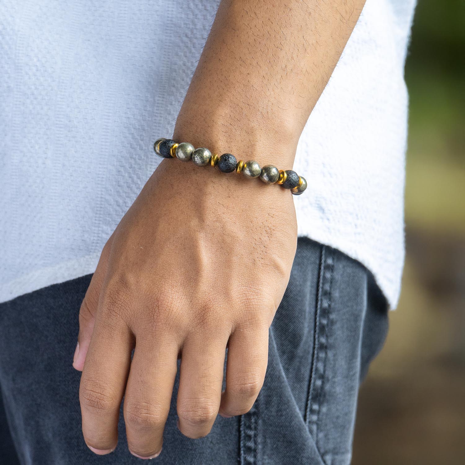 Sacred Growth Pyrite & Saffordite Natural Stone Bracelet With MagSnap 4 - Image 4