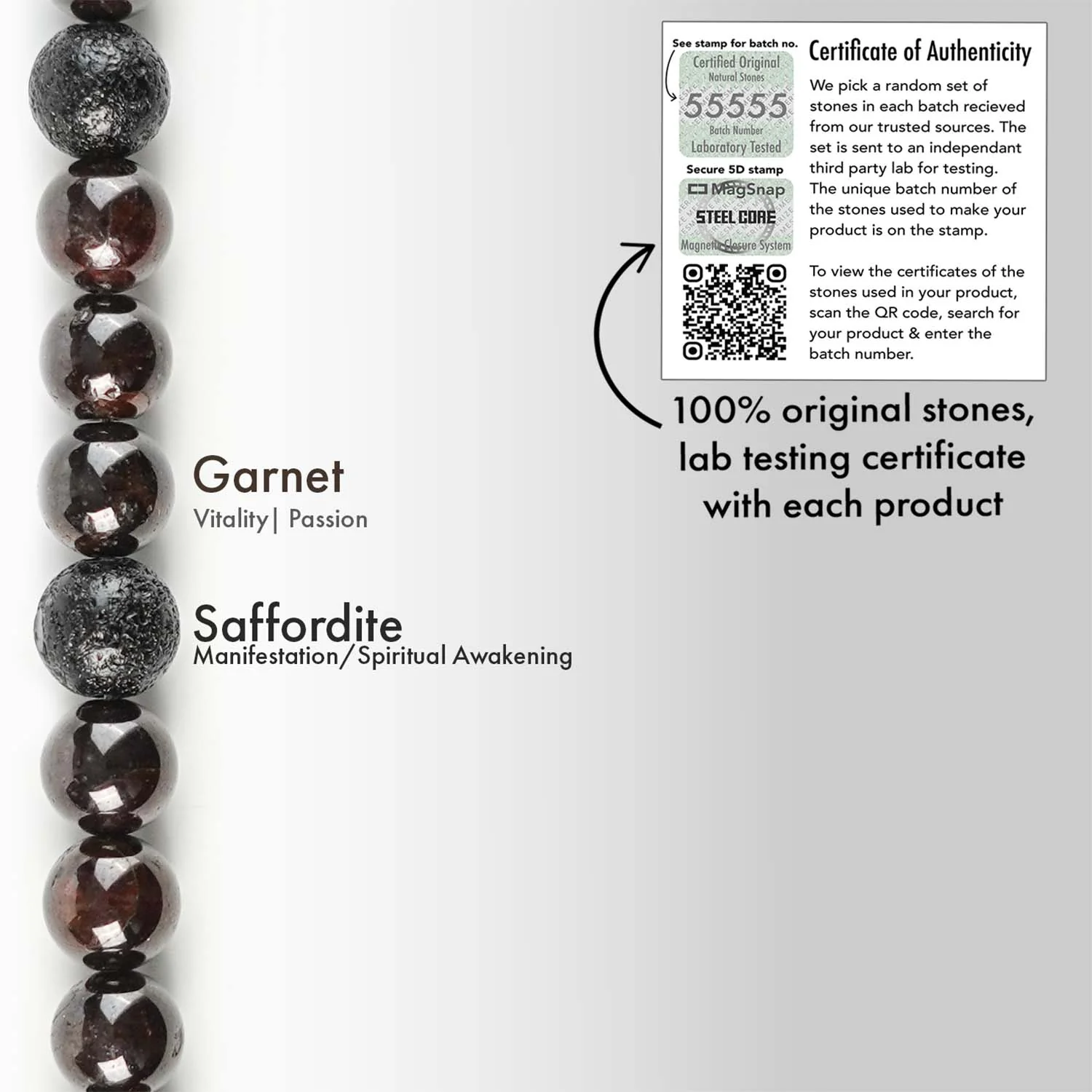 Sacred Saffordite & Garnet Natural Stone Bracelet With MagSnap 4 - Image 4