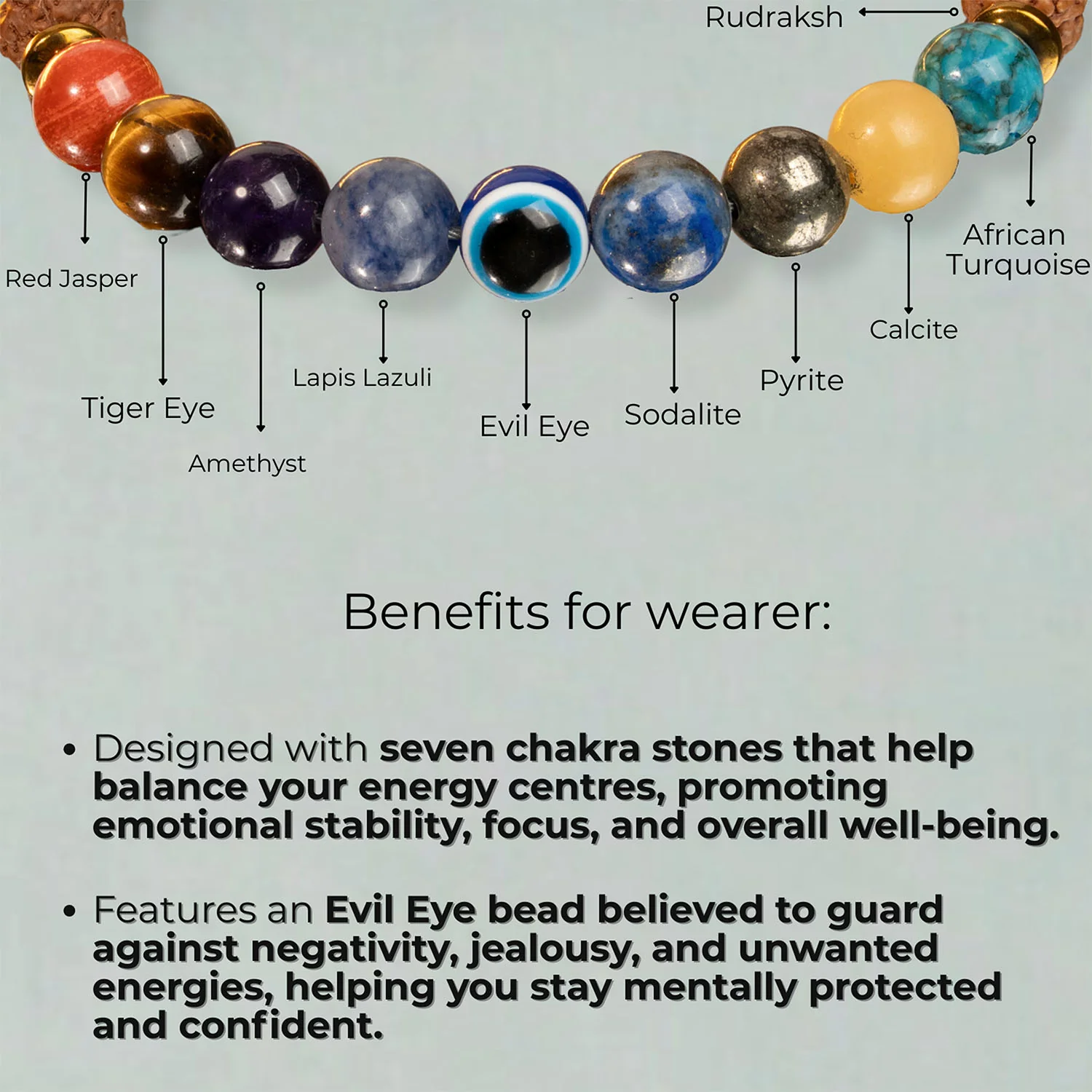 Spiritual Rudraksh 9 Chakra Bracelet - Image 3