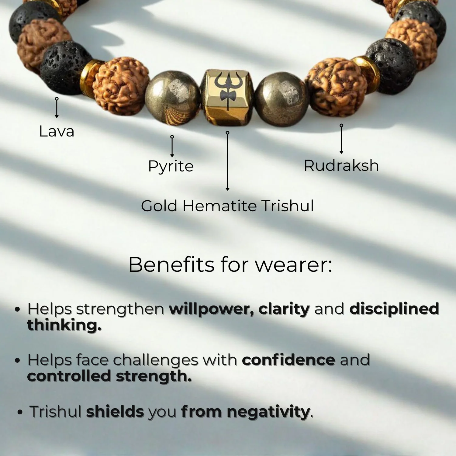 Spiritual Rudraksh Pyrite Trishul Bracelet - Image 13