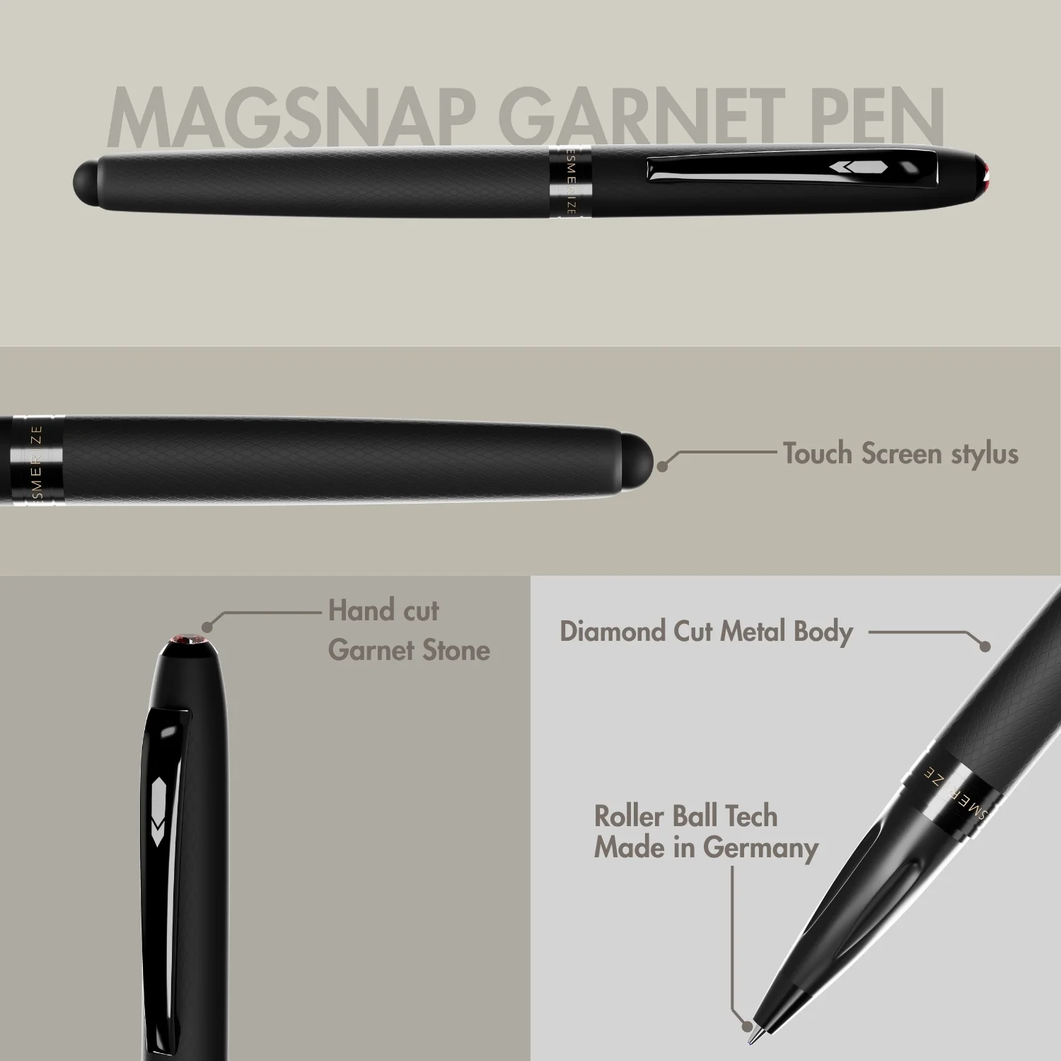 Ultra Matte Black Garnet 2 in 1 MagSnap Roller Ball Pen with Stylus - Image 2