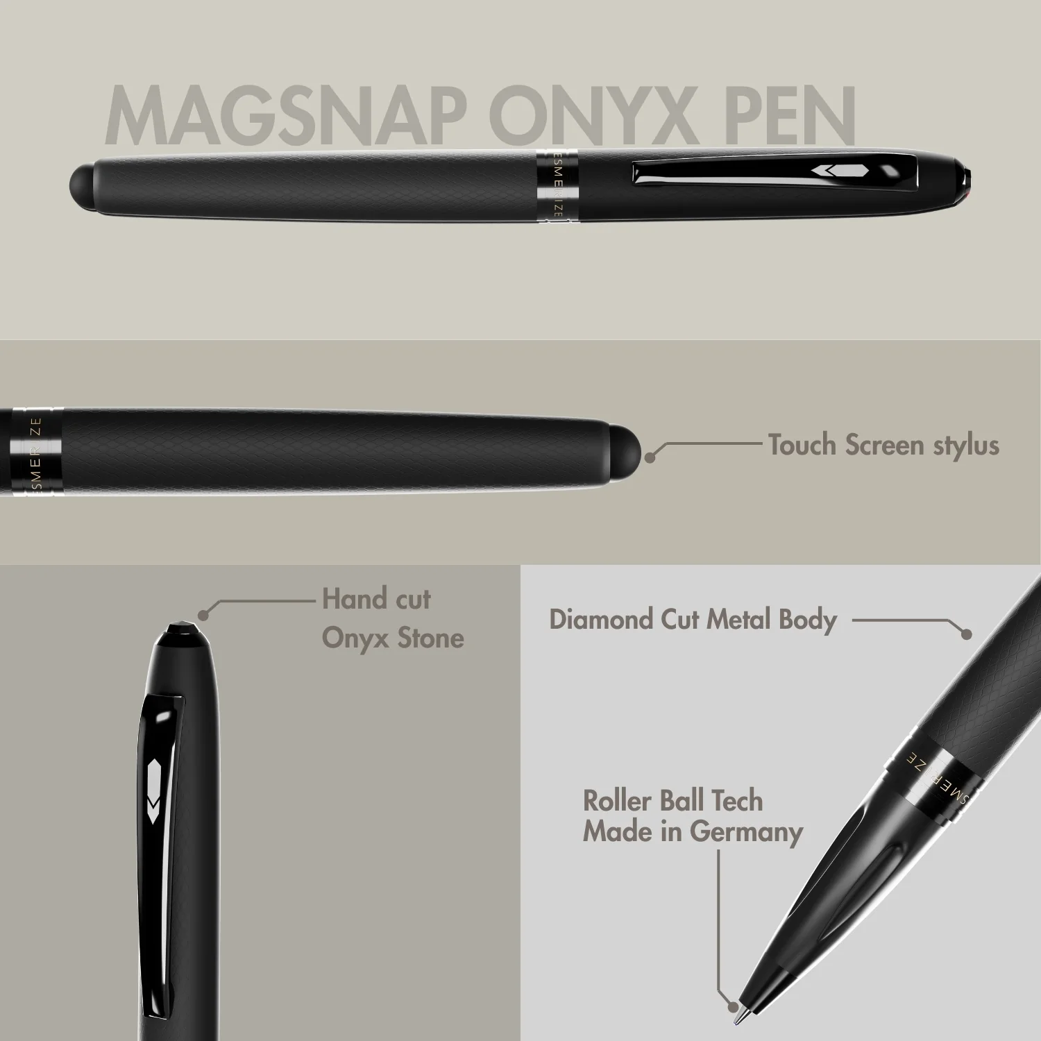 Ultra Matte Black Onyx 2 in 1 MagSnap Roller Ball Pen with Stylus - Image 2