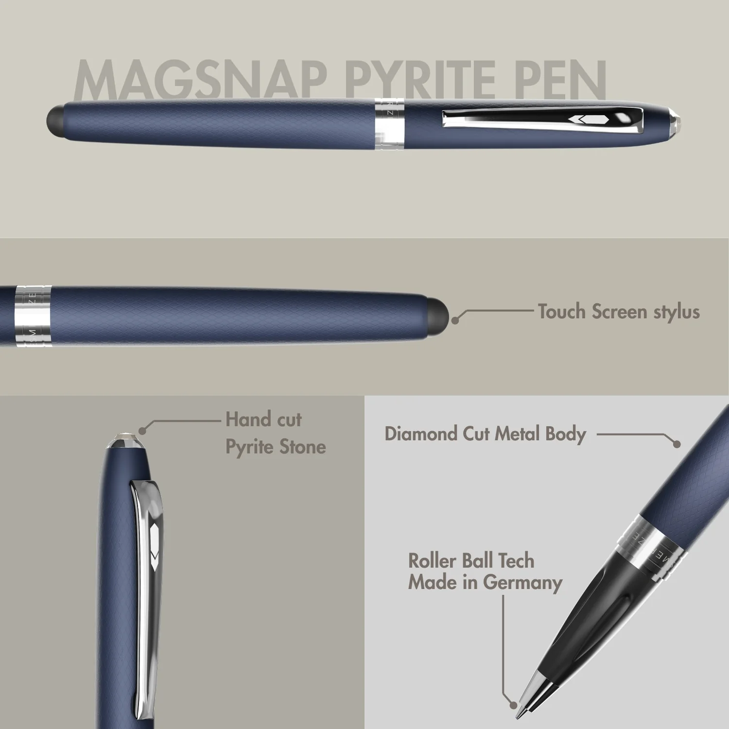 Ultra Matte Blue Pyrite 2 in 1 MagSnap Roller Ball Pen with Stylus - Image 8