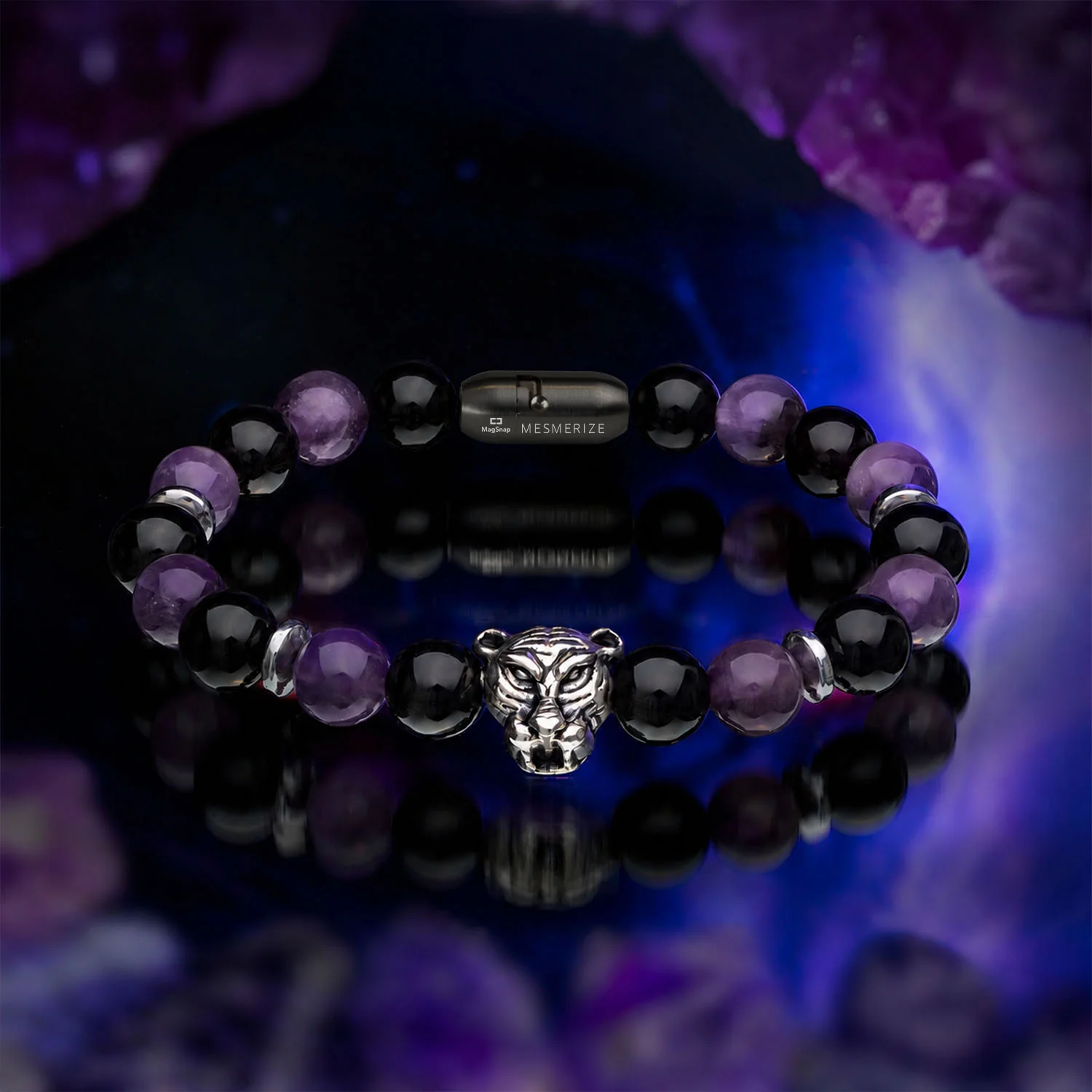 Wellness Gloss Onyx and Amethyst Natural Stone Bracelet With Magsnap 4