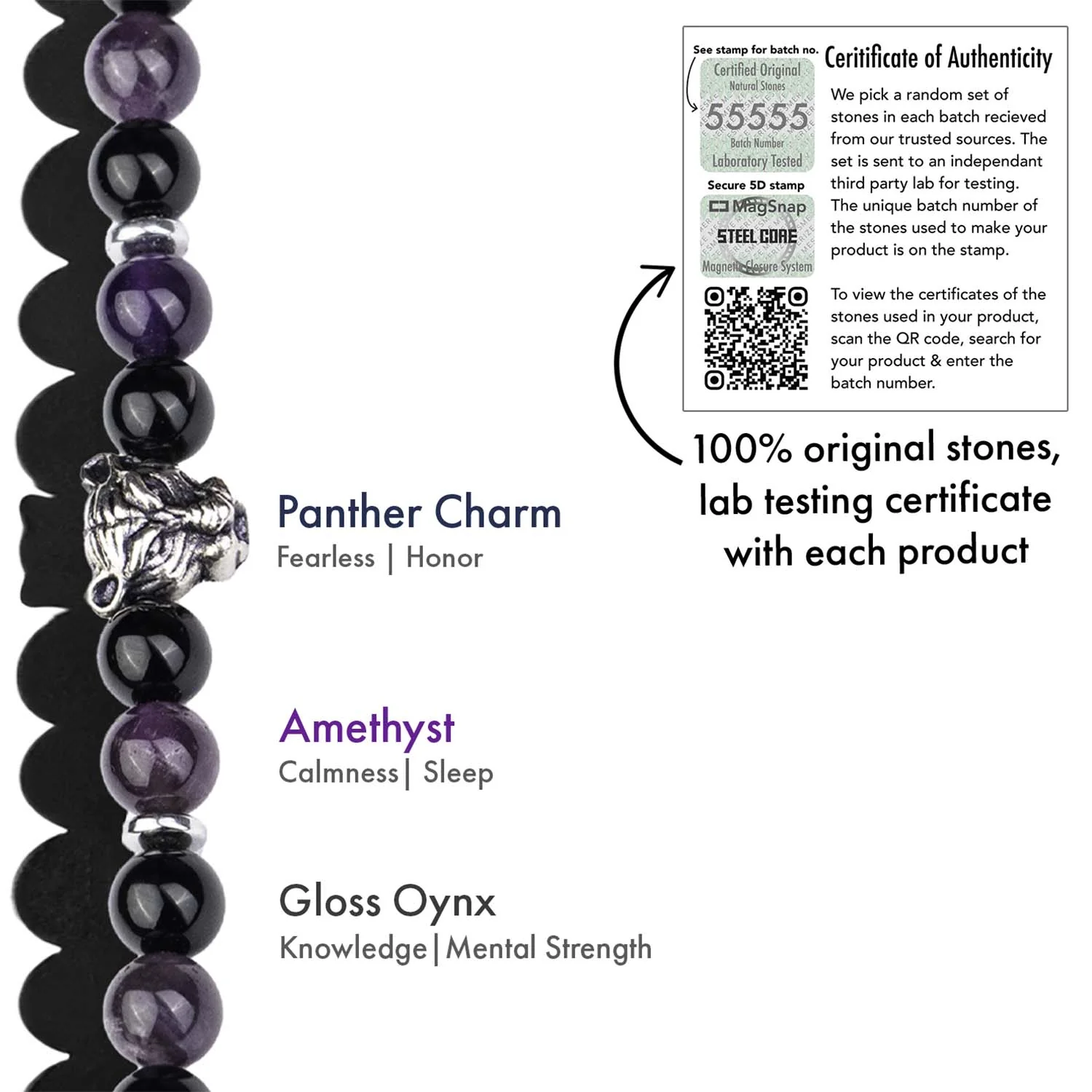 Wellness Gloss Onyx and Amethyst Natural Stone Bracelet With Magsnap 4 - Image 6
